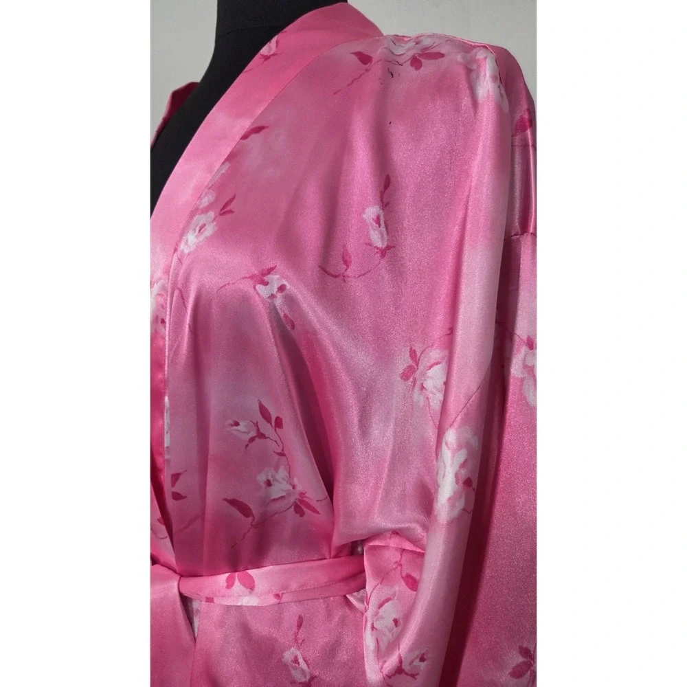 Vintage‎ Inner Most Lingerie Robe Pink Satin Silky Kimono Floral Coquette Size L
